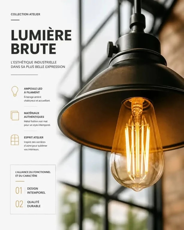 Luminaire industriel avec ampoule à filament pour décoration vintage industrielle
