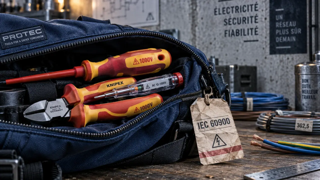 Outillage electricien avec tournevis 1000V et testeur de tension en mallette