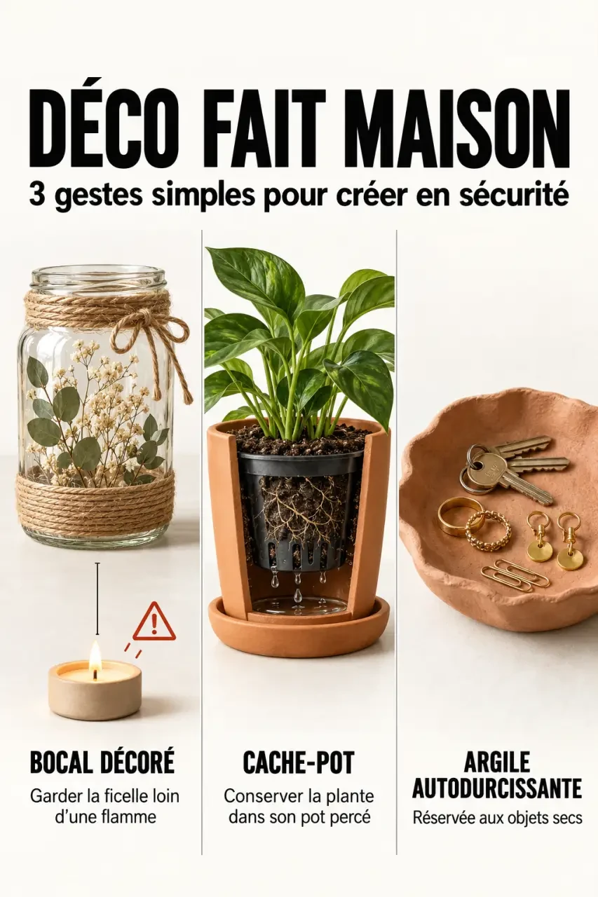 Précautions pour trois projets de déco fait maison facile avec bocal, cache-pot et coupelle