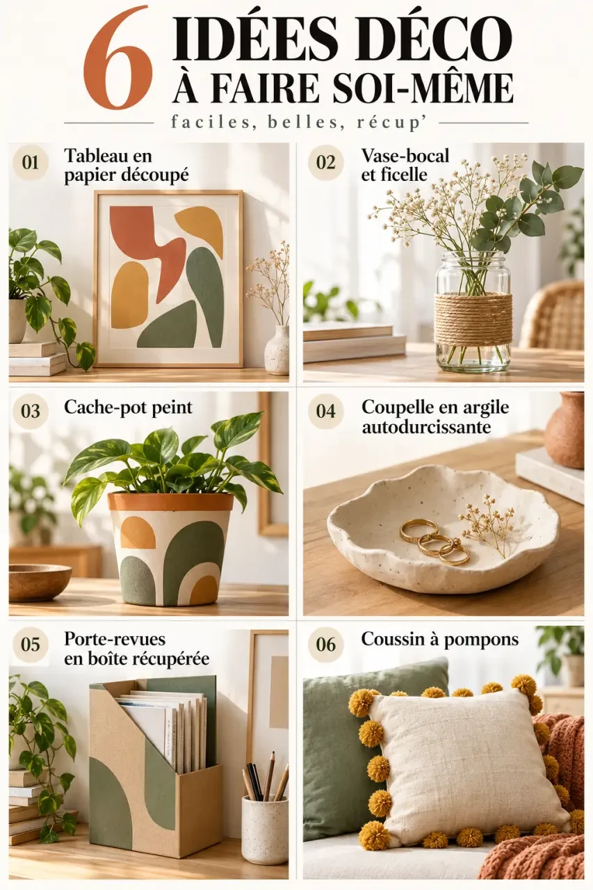 Six idées de déco fait maison facile présentées dans un intérieur chaleureux