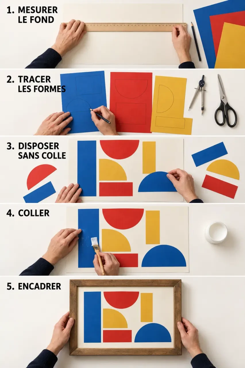 Étapes pour réaliser une déco fait maison facile avec un tableau en papier découpé