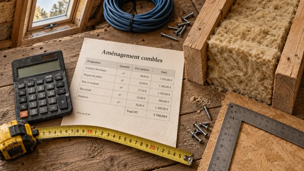 Aménagement des combles : prévoyez 350 à 2 000 € par m² selon les travaux