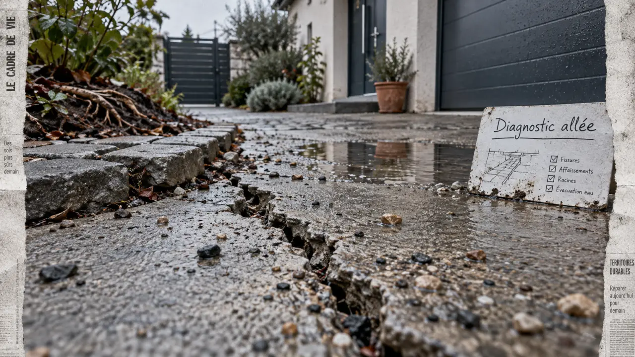 Rénovation allée maison : fissure ouverte et pavés abîmés