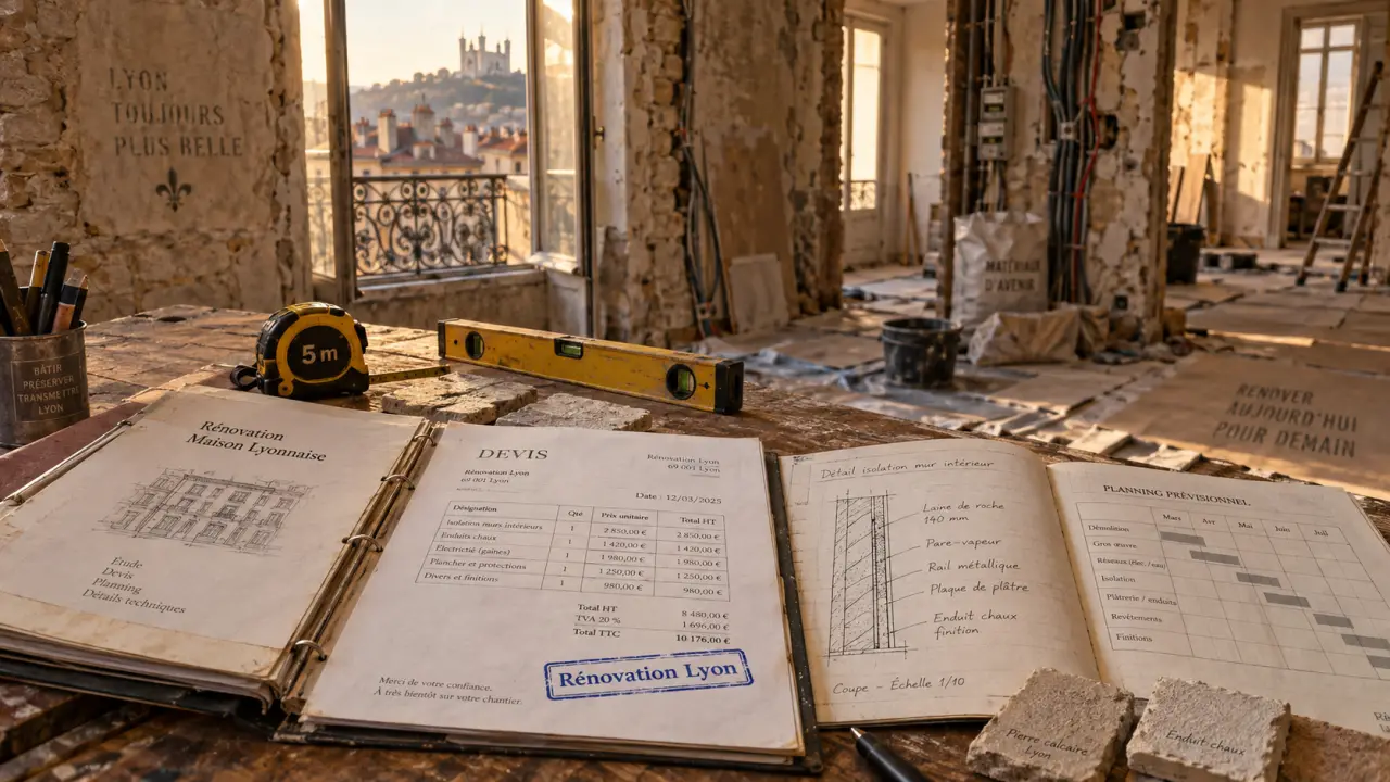 Renovation maison lyon : intérieur ancien en chantier, devis et planning